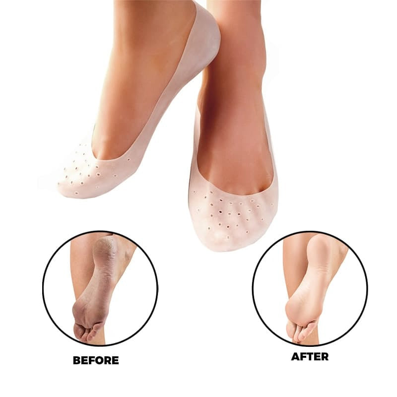 Pack Of 4 Pairs Smiling Foot Anti Crack Full Length Silicone Foot Protector Moisturizing Socks For Foot-Care
