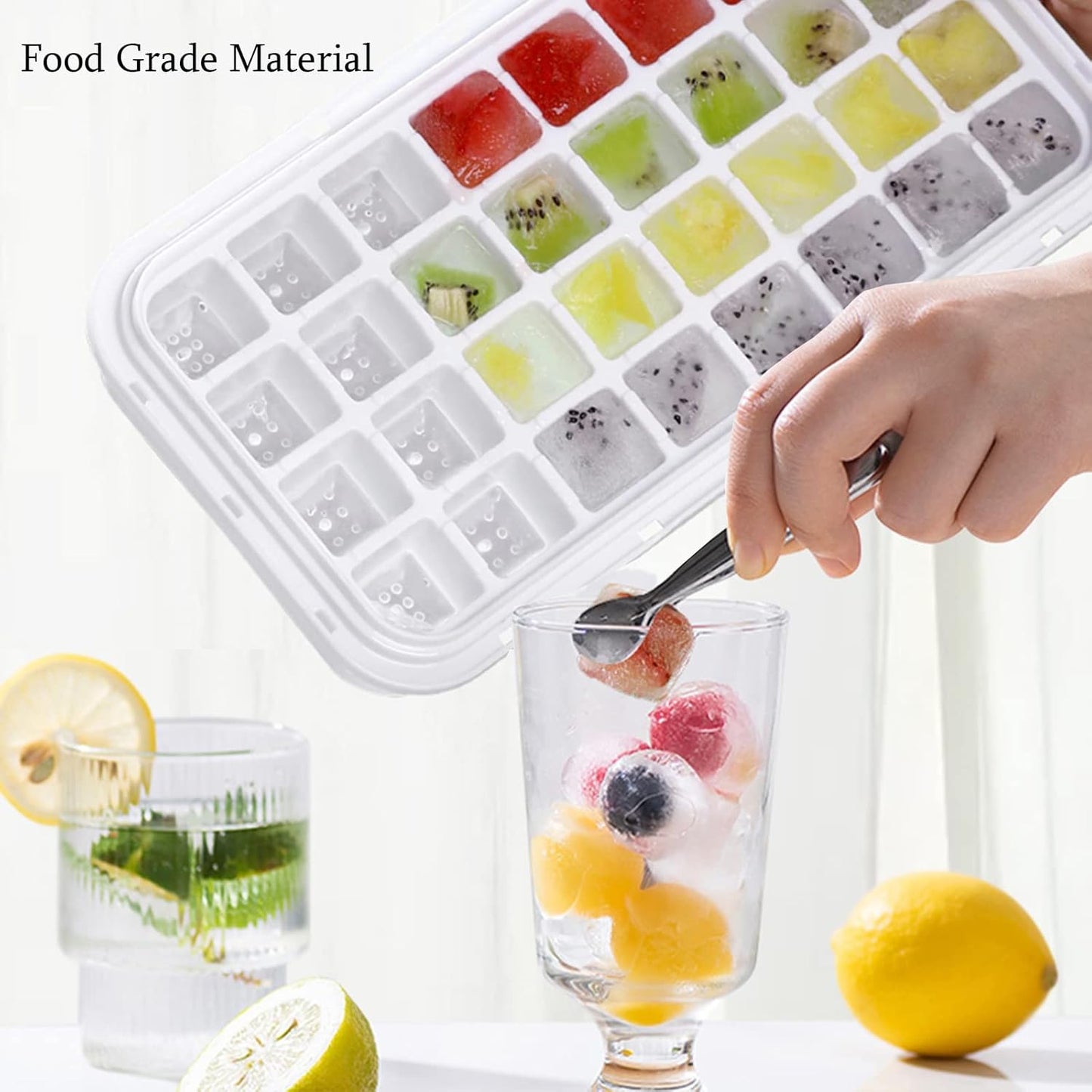 32 Grid Silicone Ice Cube Tray With Lid Cover (random Color)