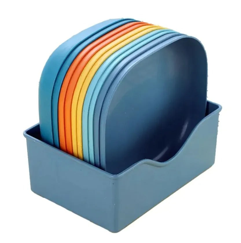 Kitchen Accessories Square Plastic Dinner Plate Set Of 10 Pcs Colorful Snacks Breakfast Plate With Stand Kitchen Tools 10Pcs MultiColor