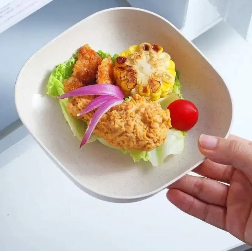 Kitchen Accessories Square Plastic Dinner Plate Set Of 10 Pcs Colorful Snacks Breakfast Plate With Stand Kitchen Tools 10Pcs MultiColor