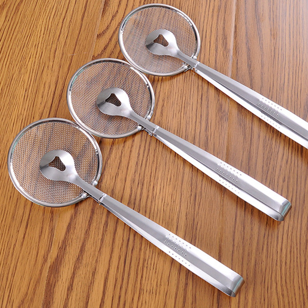 2 In 1 Frying Tong | Imported Small Multi-functional 2 In 1 Fry Tool Filter Spoon Strainer With Clip, Oil Frying Bbq Filter Stainless Steel Mesh