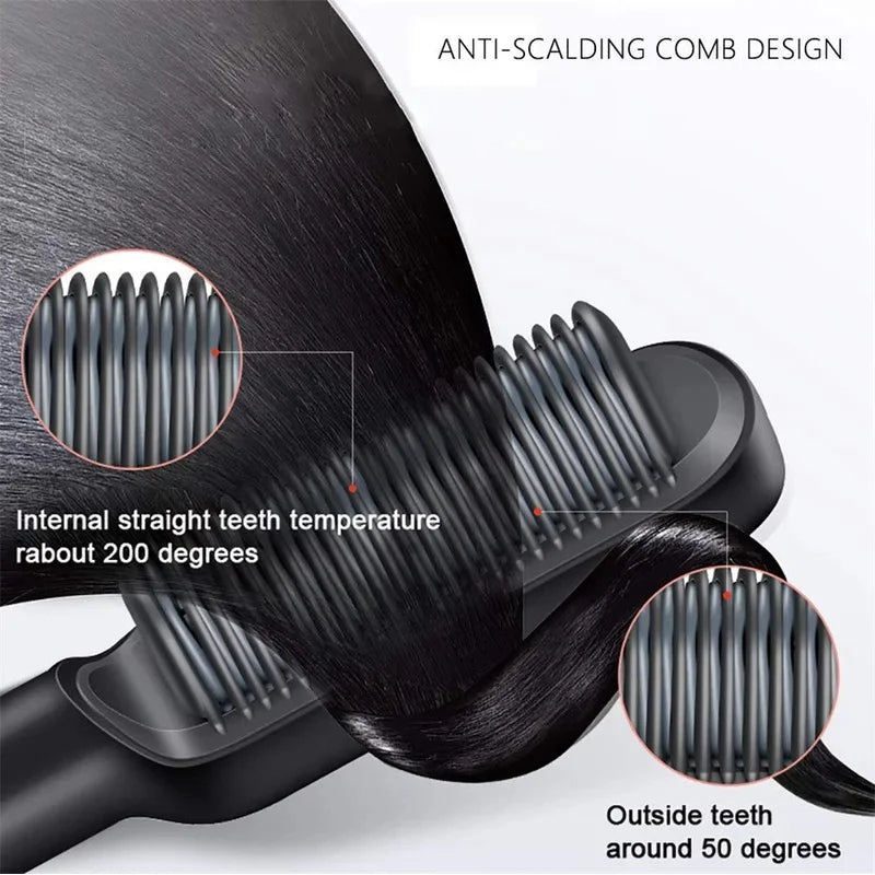 Hair Straightener Comb - Professional Quick Heated Electric Hot Comb Hair