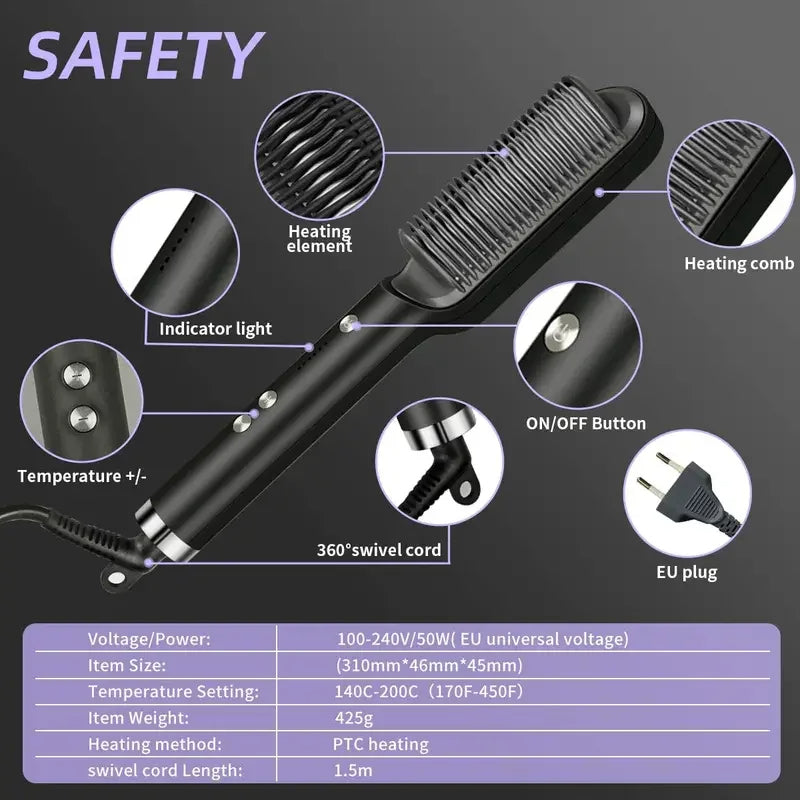 Hair Straightener Comb - Professional Quick Heated Electric Hot Comb Hair