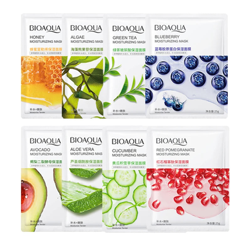 8 PCS BIOAQUA Fruit Facial Masks Moisturizing Hydrating Brightening Anti-aging Face Mask Sheet Masks for Face Skin Care