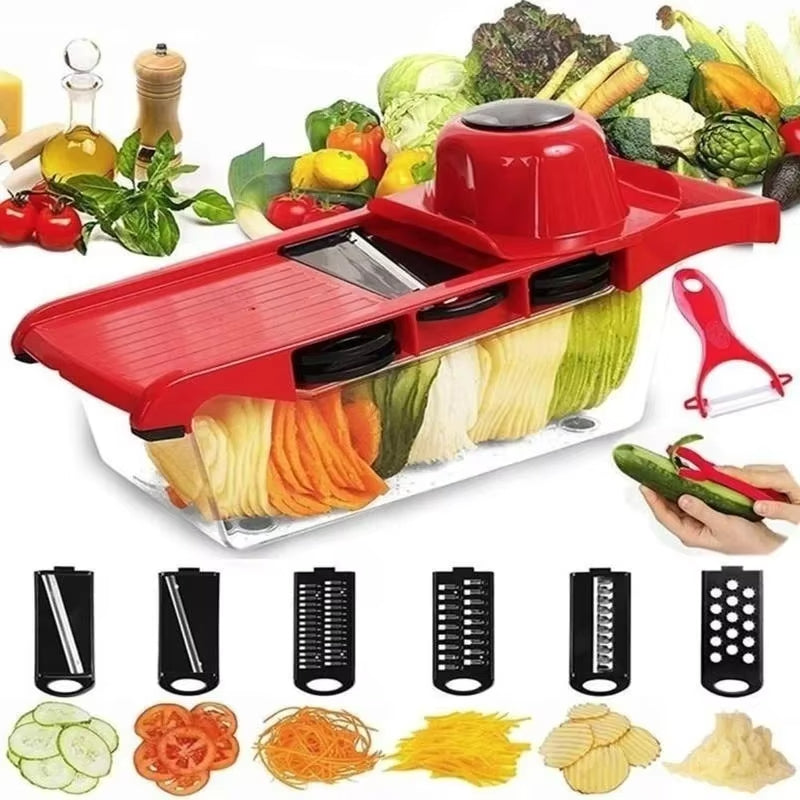 10 in 1 Multi-Function Vegetable and Fruit Chopper, Mandoline Slicer, Onion Potato Cheese Shredder, Salad Spiralizer Cutter, Veggie Grater Dicer Artifact with Vegetable Peeler,Hand Guard and Container