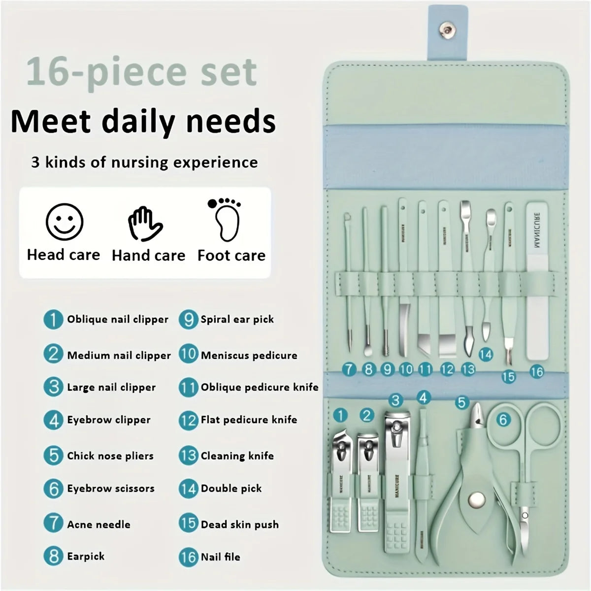 16 in 1 Nail Cutter Set Stainless Steel Nail Clippers Set