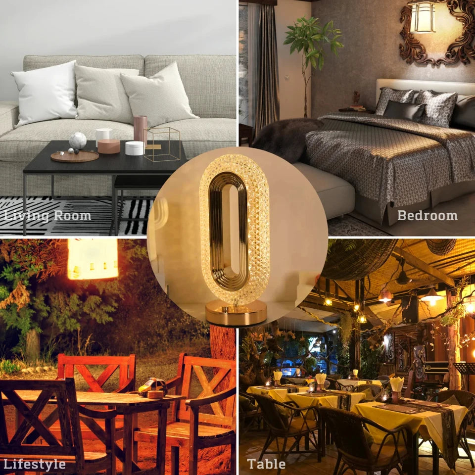 Rechargeable Luxury Oval Shaped Crystal Table Lamp
