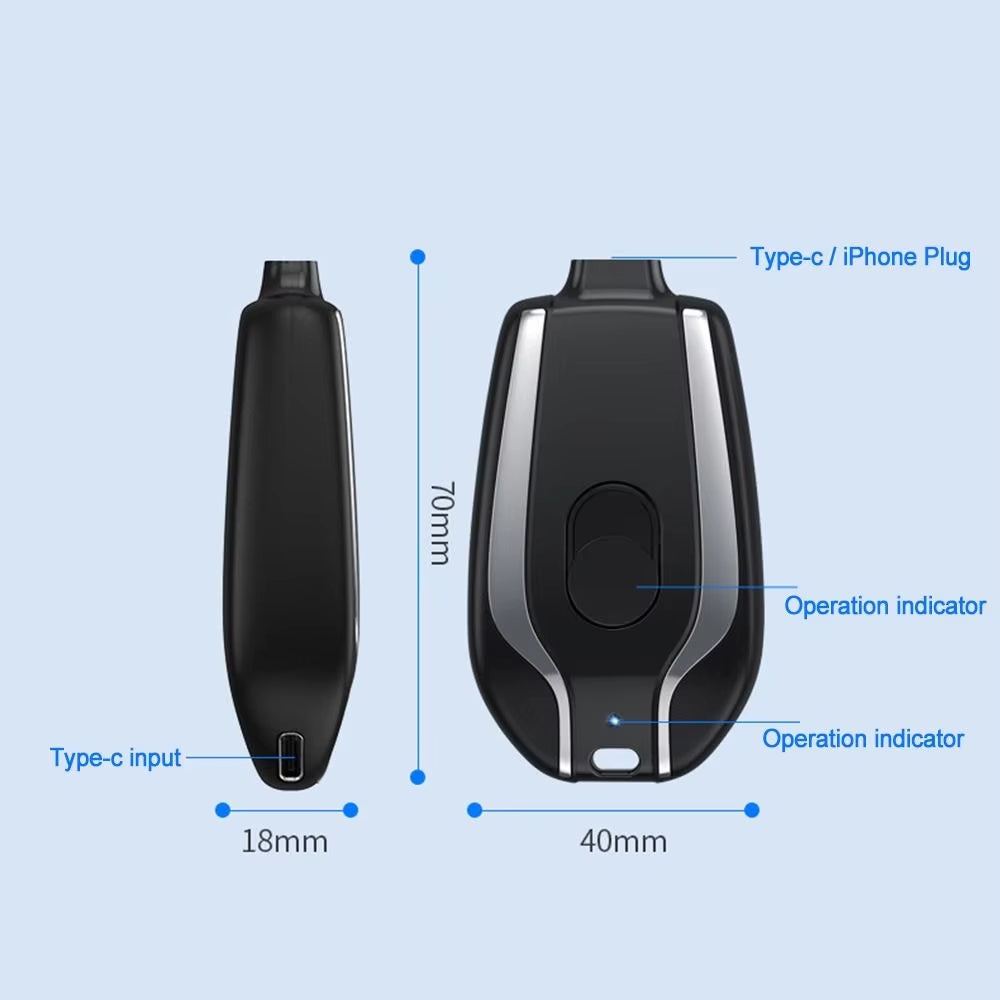 Portable Keychain Charger 1500mAh Ultra-Compact Mini Battery Pack Fast Charging Backup Power Bank
