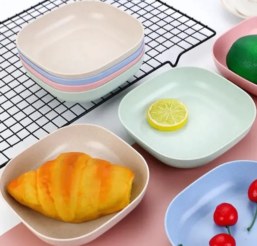 Kitchen Accessories Square Plastic Dinner Plate Set Of 10 Pcs Colorful Snacks Breakfast Plate With Stand Kitchen Tools 10Pcs MultiColor