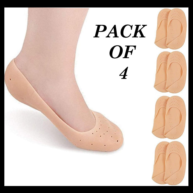 Pack Of 4 Pairs Smiling Foot Anti Crack Full Length Silicone Foot Protector Moisturizing Socks For Foot-Care