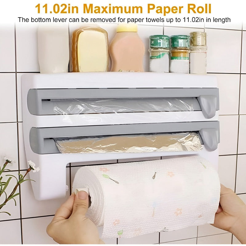 4-in-1 Multi-Purpose Wall-Mounted Kitchen Organizer Shelf with Foil Dispenser.