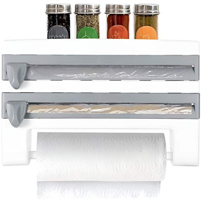4-in-1 Multi-Purpose Wall-Mounted Kitchen Organizer Shelf with Foil Dispenser.