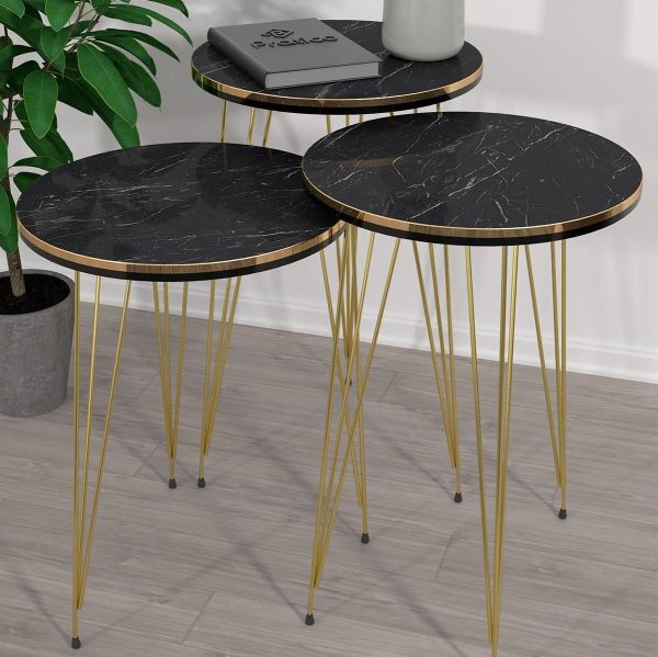 Black Marble Look With Gold Metal Legs Round Home Essential 1 Piece Coffee Table