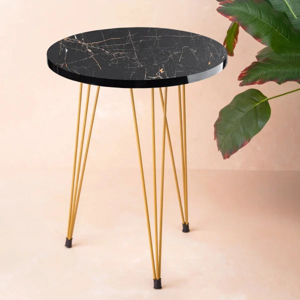 Black Marble Look With Gold Metal Legs Round Home Essential 1 Piece Coffee Table