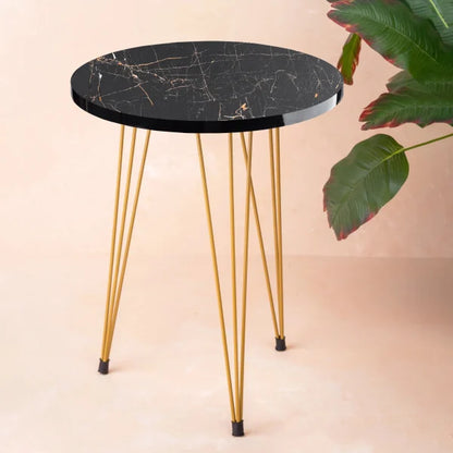 Black Marble Look With Gold Metal Legs Round Home Essential 1 Piece Coffee Table