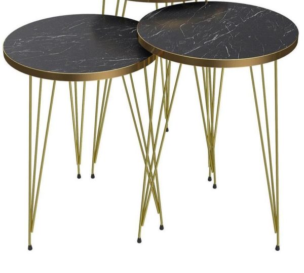 Black Marble Look With Gold Metal Legs Round Home Essential 1 Piece Coffee Table