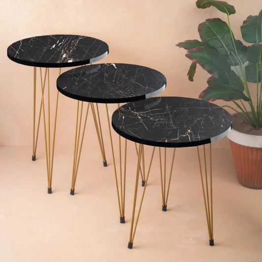 Black Marble Look With Gold Metal Legs Round Home Essential 1 Piece Coffee Table