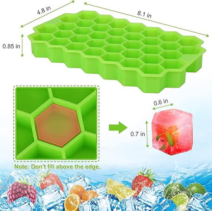 Round Mini Ice Cube Trays With Plastic Cover Flexible Silicone Bottom (random Color)