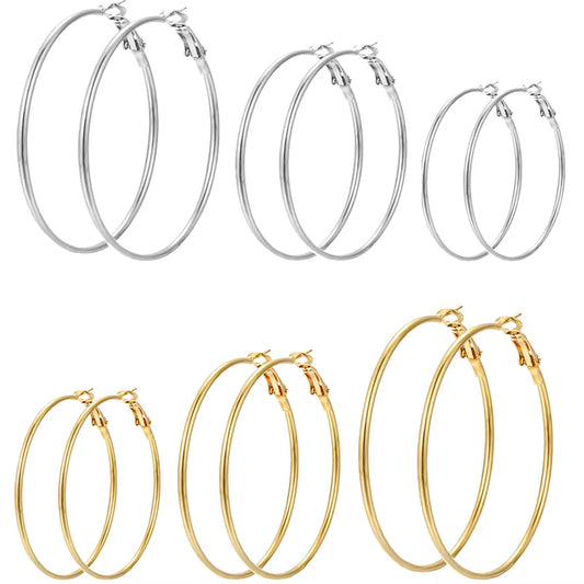6 Pairs Hyperbole Big Gold Color Metal Hoop Earrings Set for Women Simple Round Circle Earring Female Silver Color Daily Jewelry.