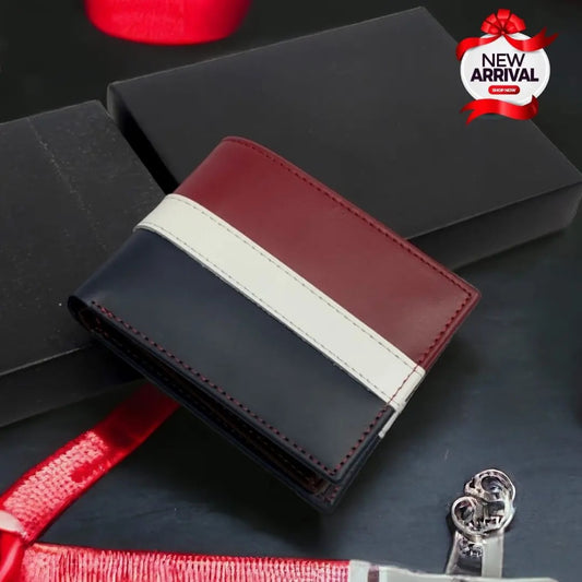 Genuine leather (J&S) Bi-Fold Pu-Leather Wallet for Men (Red,White,Blue) .