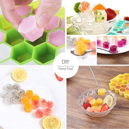 Round Mini Ice Cube Trays With Plastic Cover Flexible Silicone Bottom (random Color)