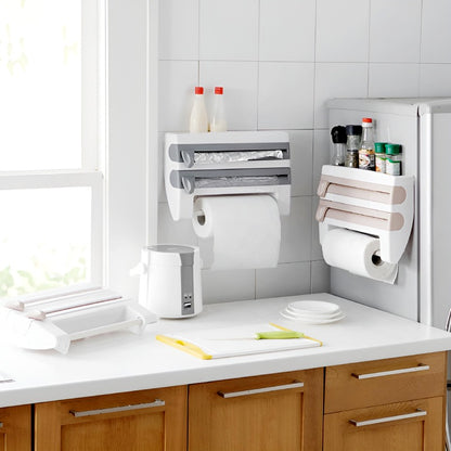 4-in-1 Multi-Purpose Wall-Mounted Kitchen Organizer Shelf with Foil Dispenser.