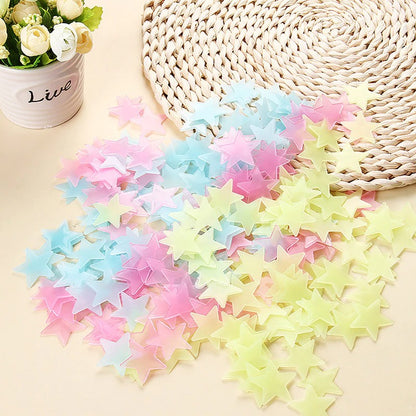 Pack of 100 - 3D Stars Glow In The Dark Wall Stickers Luminous Fluorescent Wall Stickers For Kids Baby Room Bedroom Ceiling Home Deco