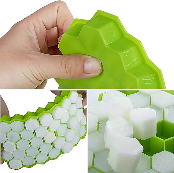 Round Mini Ice Cube Trays With Plastic Cover Flexible Silicone Bottom (random Color)