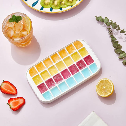 32 Grid Silicone Ice Cube Tray With Lid Cover (random Color)