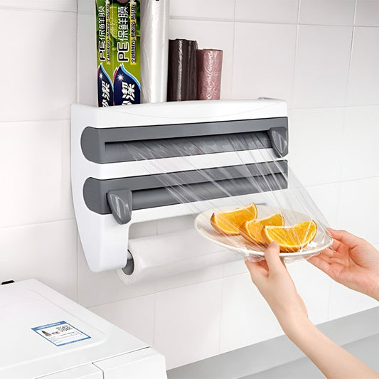 4-in-1 Multi-Purpose Wall-Mounted Kitchen Organizer Shelf with Foil Dispenser.