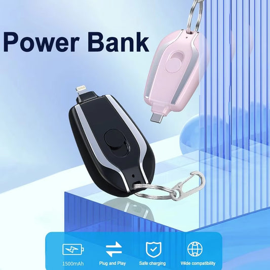 Portable Keychain Charger 1500mAh Ultra-Compact Mini Battery Pack Fast Charging Backup Power Bank
