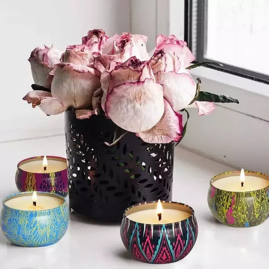 Aromatherapy Scented Candle with Beautiful Tin - Relaxing Fragrance for Home Office