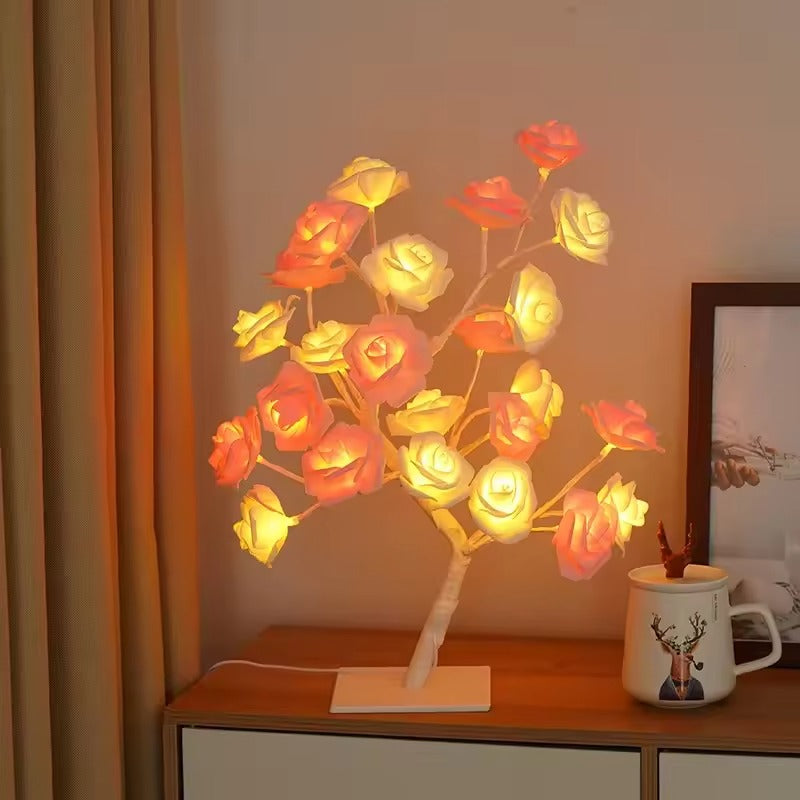 Rose Flower Tree Lamp LED Light fairy Leaf Night Light
