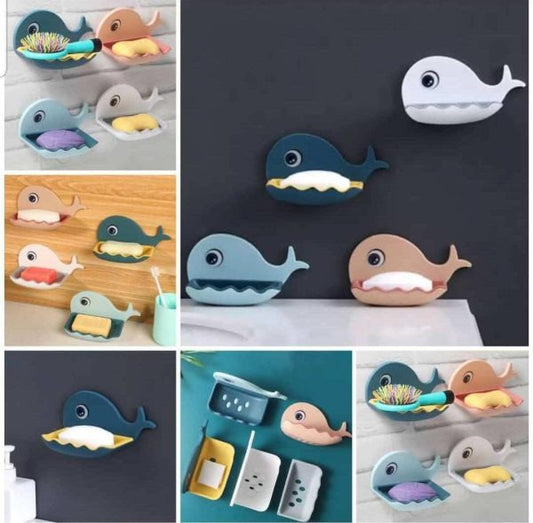 Fish Soap Stands For Bathroom Double Layers Plastic Adhesive Waterproof (1 piece)