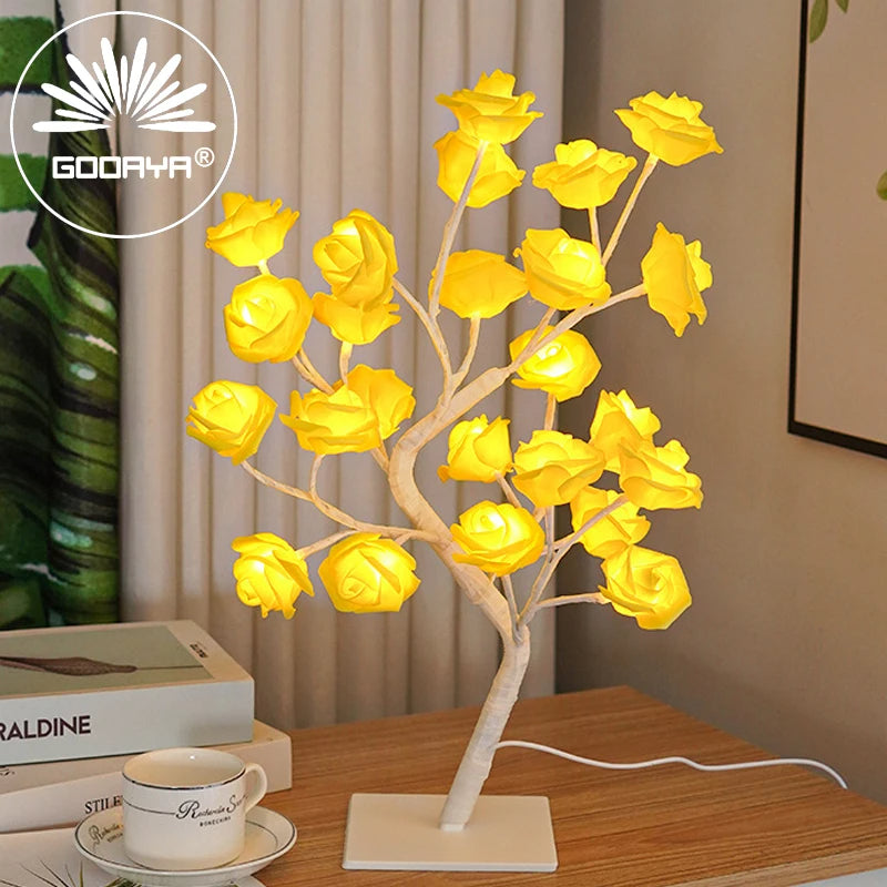 Rose Flower Tree Lamp LED Light fairy Leaf Night Light