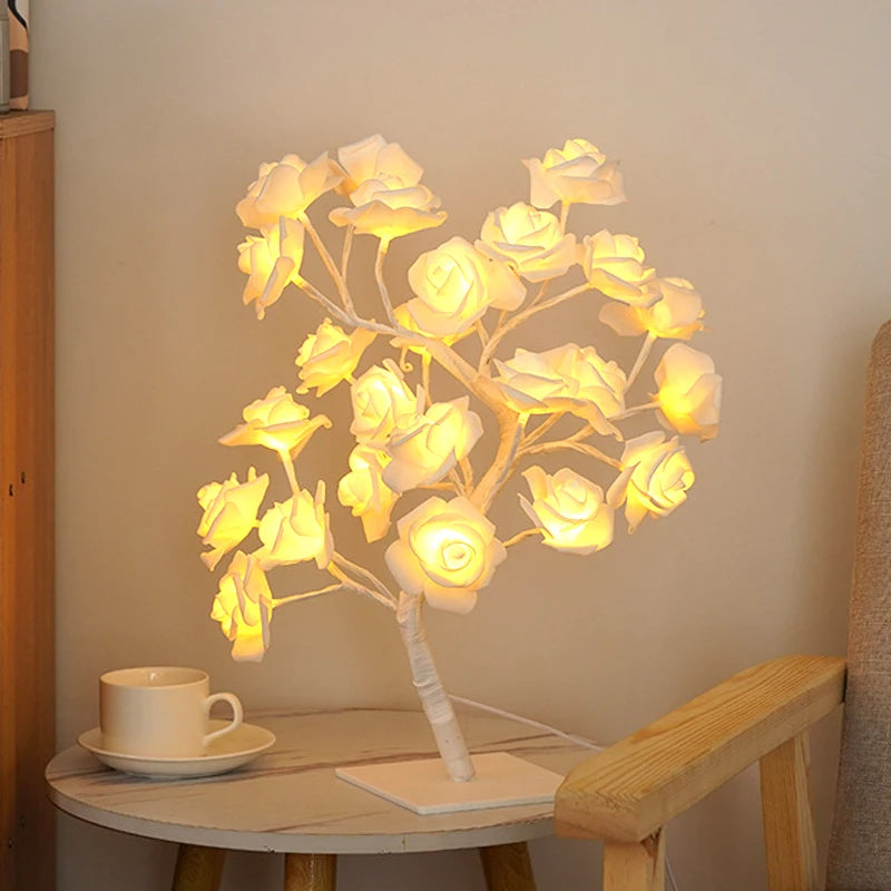 Rose Flower Tree Lamp LED Light fairy Leaf Night Light