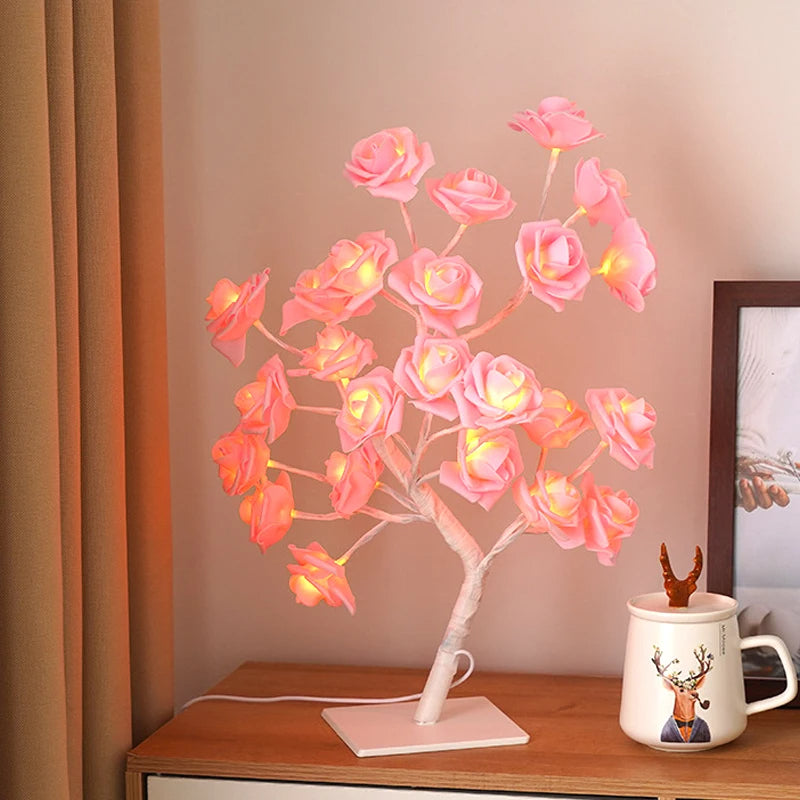 Rose Flower Tree Lamp LED Light fairy Leaf Night Light