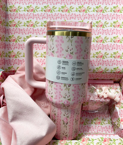 40oz Stainless Steel Travel Tumbler with Handle & Straw and stopper