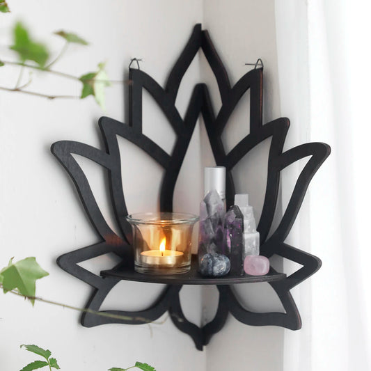 Lotus Crystal Corner Shelves Crystal Shelf Display Black Wooden Wall Shelves