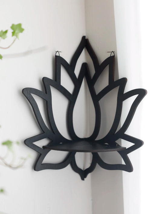 Lotus Crystal Corner Shelves Crystal Shelf Display Black Wooden Wall Shelves