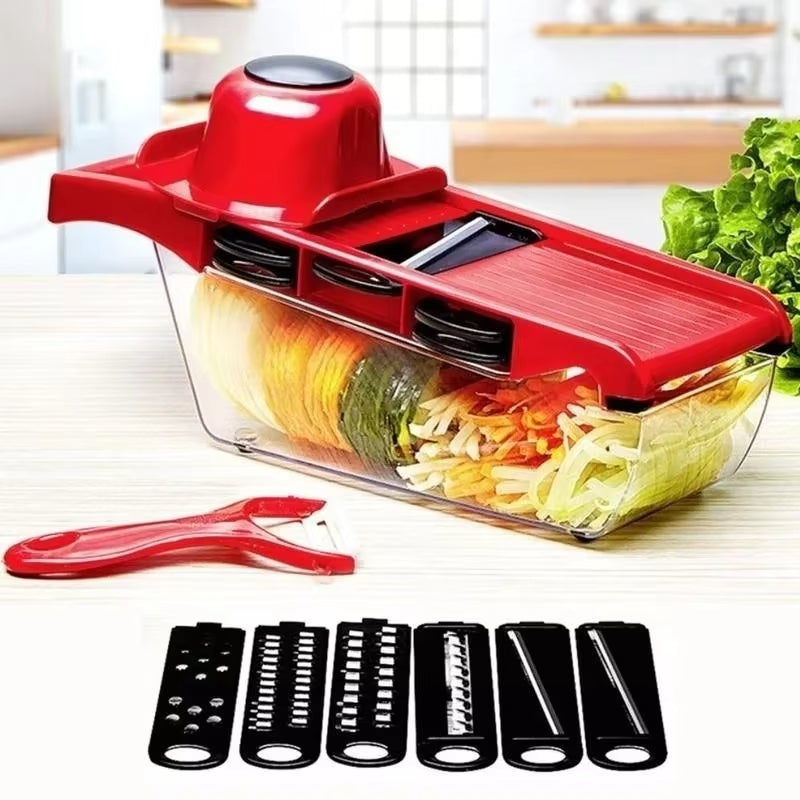 10 in 1 Multi-Function Vegetable and Fruit Chopper, Mandoline Slicer, Onion Potato Cheese Shredder, Salad Spiralizer Cutter, Veggie Grater Dicer Artifact with Vegetable Peeler,Hand Guard and Container