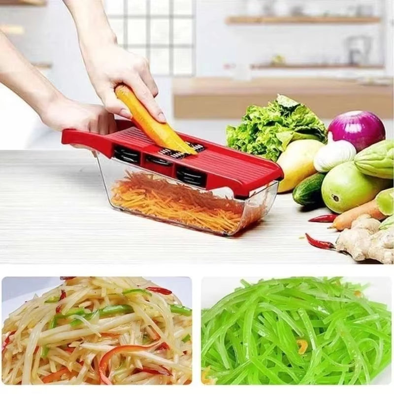 10 in 1 Multi-Function Vegetable and Fruit Chopper, Mandoline Slicer, Onion Potato Cheese Shredder, Salad Spiralizer Cutter, Veggie Grater Dicer Artifact with Vegetable Peeler,Hand Guard and Container
