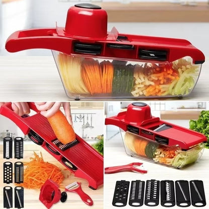 10 in 1 Multi-Function Vegetable and Fruit Chopper, Mandoline Slicer, Onion Potato Cheese Shredder, Salad Spiralizer Cutter, Veggie Grater Dicer Artifact with Vegetable Peeler,Hand Guard and Container