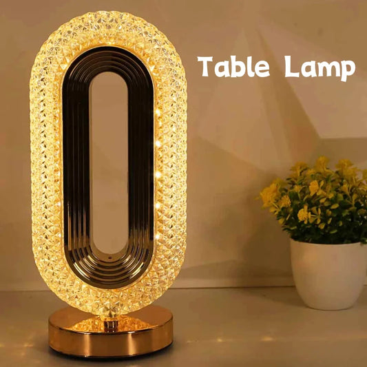 Rechargeable Luxury Oval Shaped Crystal Table Lamp