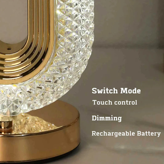 Rechargeable Luxury Oval Shaped Crystal Table Lamp