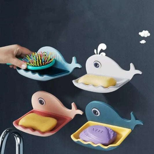 Fish Soap Stands For Bathroom Double Layers Plastic Adhesive Waterproof (1 piece)