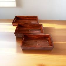 pack Of 3) Wooden Serving Tray Set With Handles Wood Serving Trays For Tea Coffee Food Platter Household Kitchen Multipurpose Use