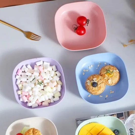 Kitchen Accessories Square Plastic Dinner Plate Set Of 10 Pcs Colorful Snacks Breakfast Plate With Stand Kitchen Tools 10Pcs MultiColor