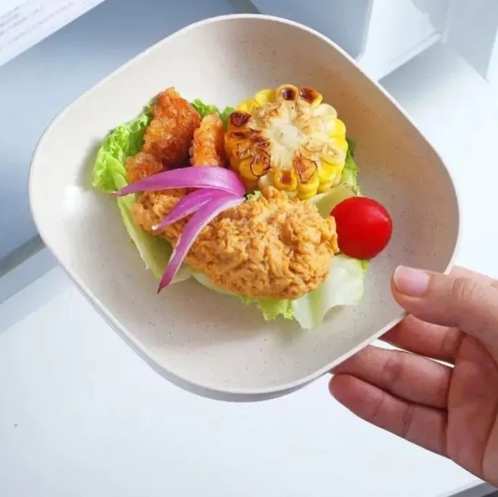 Kitchen Accessories Square Plastic Dinner Plate Set Of 10 Pcs Colorful Snacks Breakfast Plate With Stand Kitchen Tools 10Pcs MultiColor