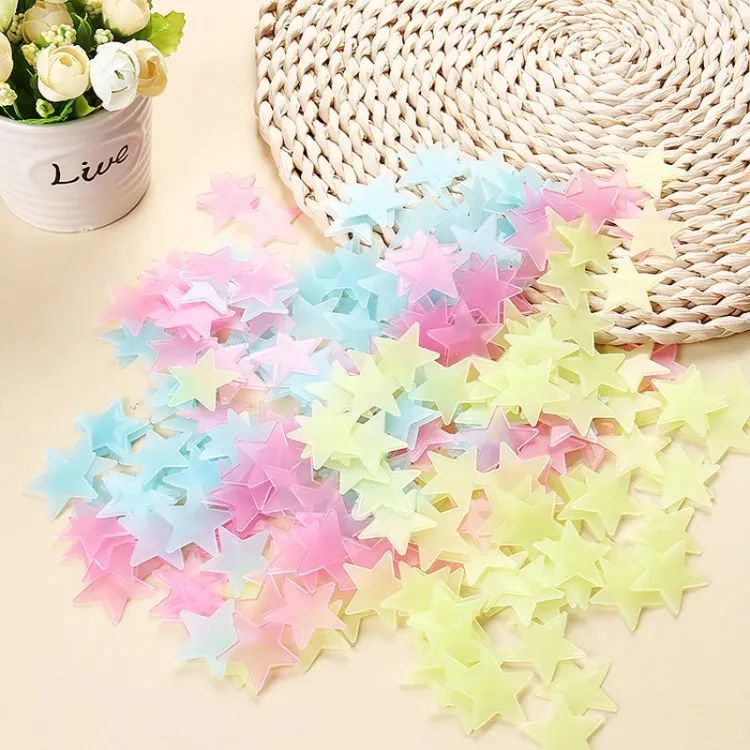 Pack of 100 - 3D Stars Glow In The Dark Wall Stickers Luminous Fluorescent Wall Stickers For Kids Baby Room Bedroom Ceiling Home Deco
